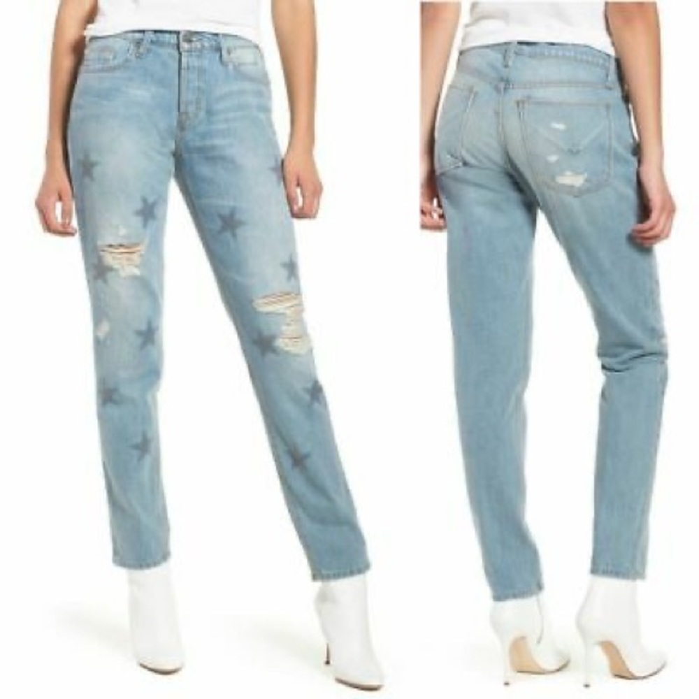 Hudson Riley high rise embellished distressed jean
